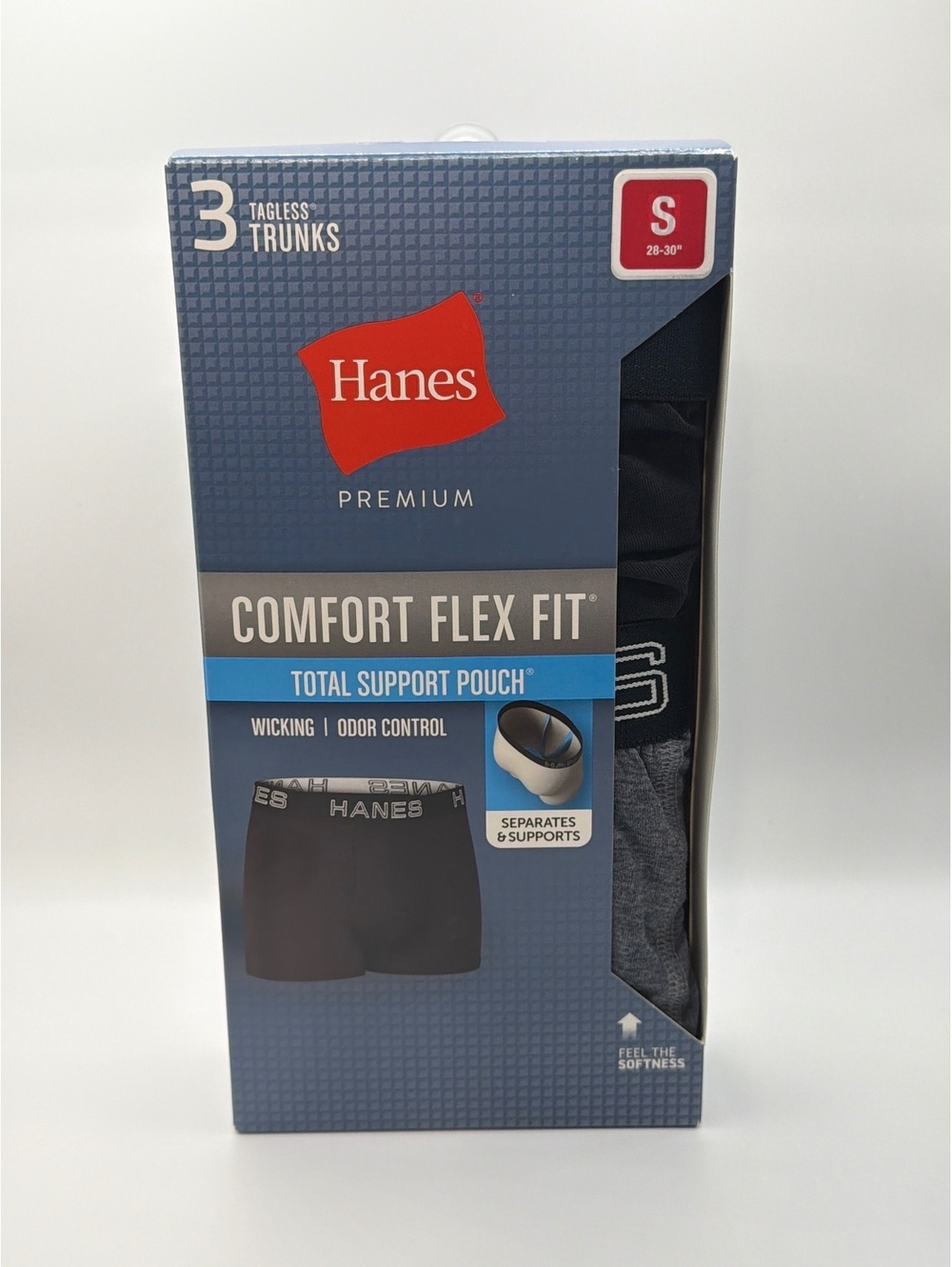 Mens’ Hanes Premium Comfort Flex Fit Tagless Trunks 3-Pack Size Small
